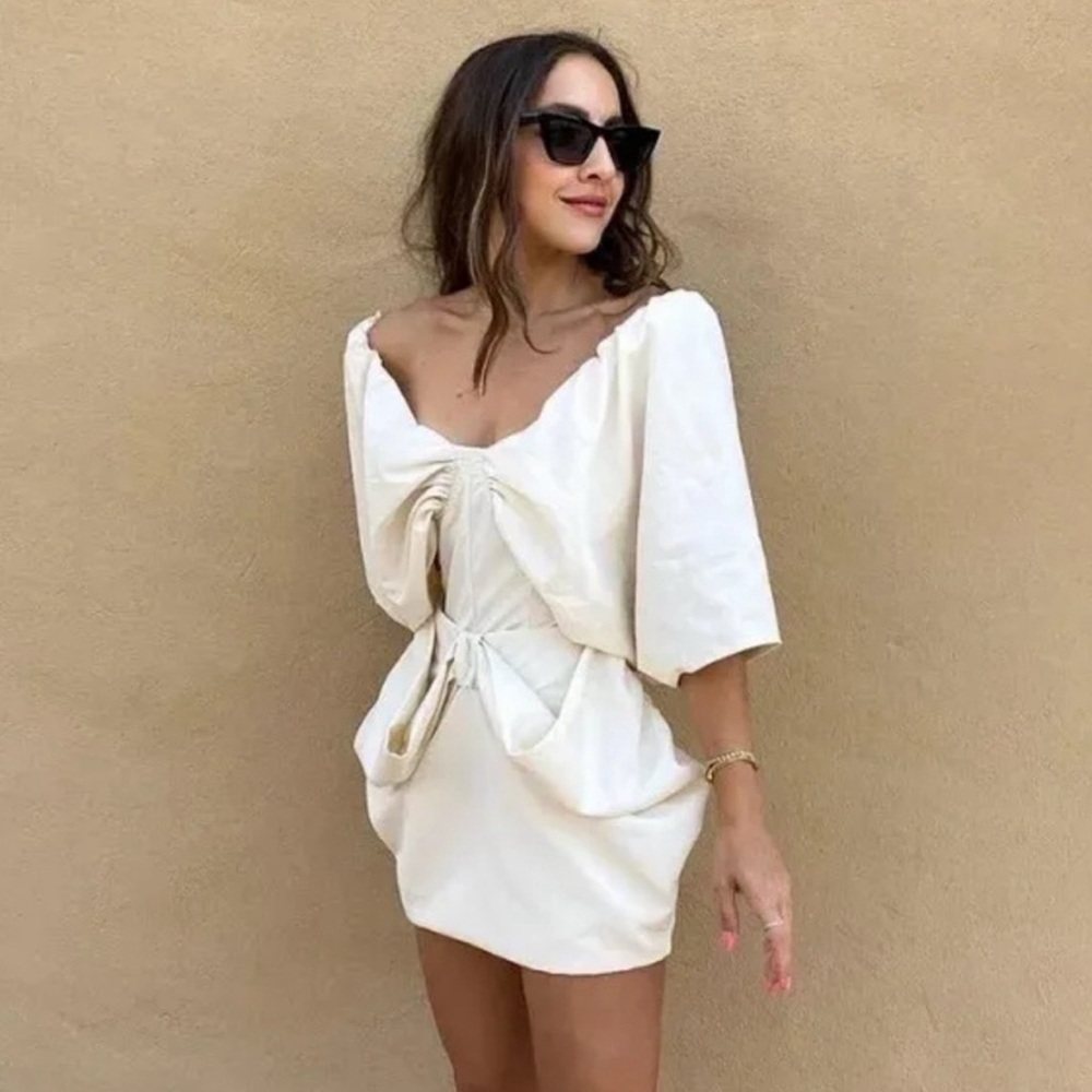 ZARA ECRU MULTIPOSITION BODYSUIT WITH PUFF SLEEVES SIZE M REF. 2679/331